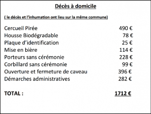 tarif de service funeraire