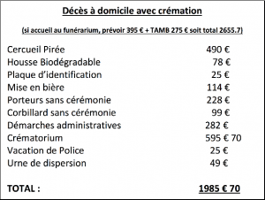 tarif de service funeraire